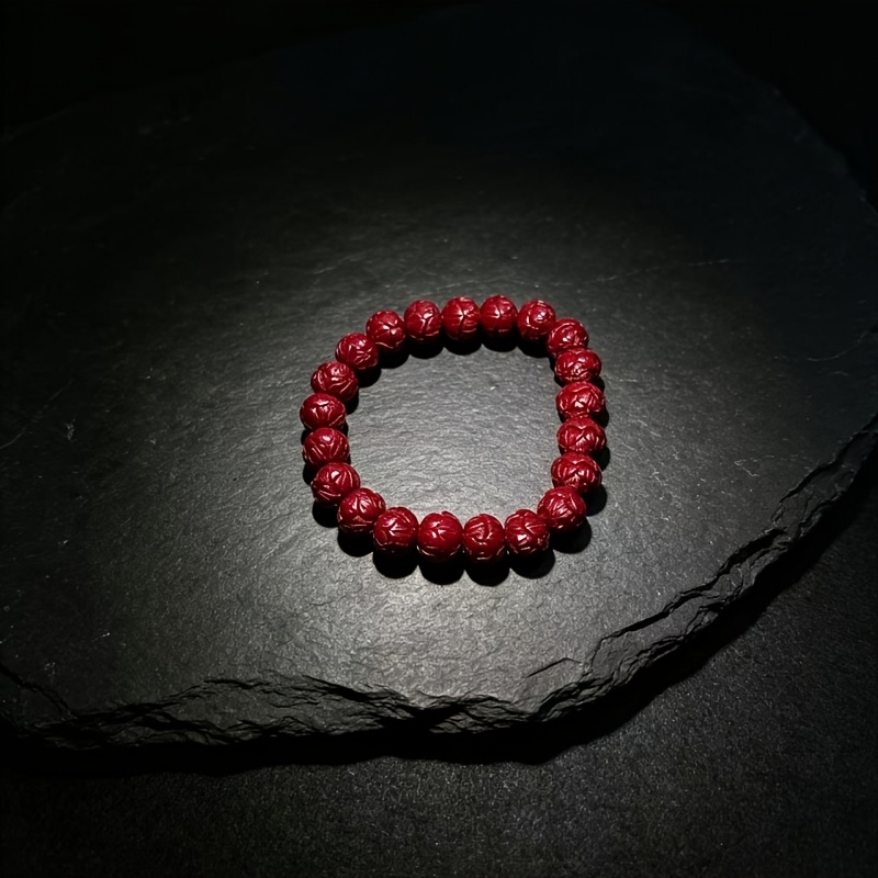 Bohemian Lotus-Shaped Cinnabar Bracelet, Elegant Gift